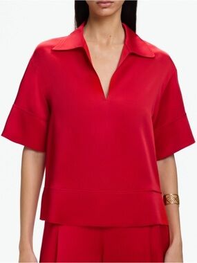 Carolina Herrera Satin Crepe A-line Blouse Top in Navy Flaw